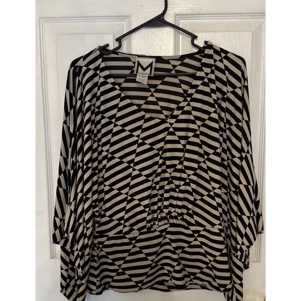 Marc Bouwer top Bell Sleeve With Shoulder Slit Size S Black And Tan Blouse Top